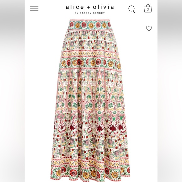 LIMITED SALE Alice + Olivia Earla embroidered midi skirt
